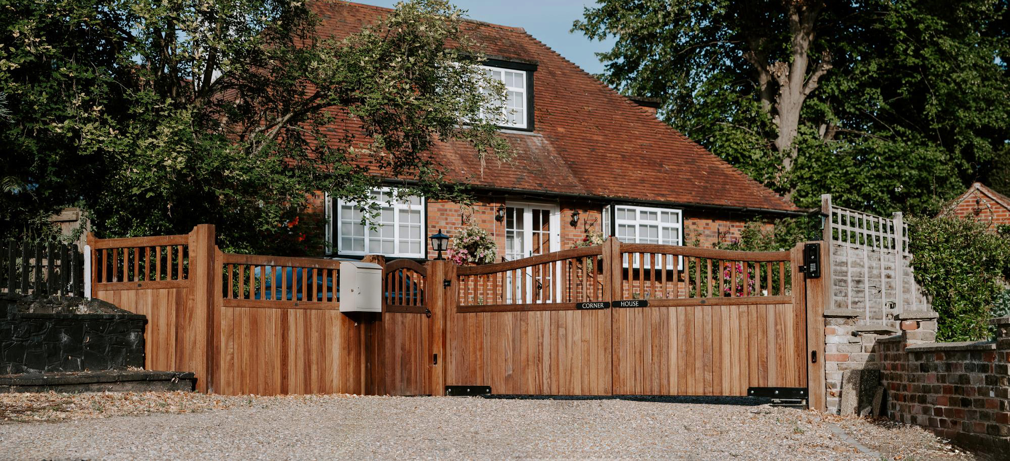 Brown house and gates